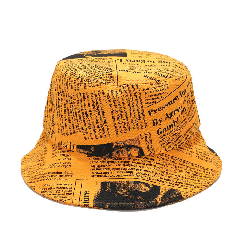 Printed newspaper pot hat summer letter hat bucket hat personality graffiti fisherman hat