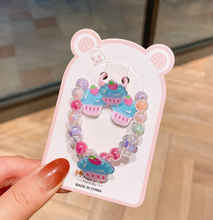 Cargar imagen en el visor de la galería, hildren&#39;s Color Beaded Bracelet Princess Cartoon Burst Bead Jewelry Ring Earring Set Little Girl Jewelry
