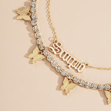 Load image into Gallery viewer, Multi-butterfly necklace women simple retro letter flash diamond collarbone necklace
