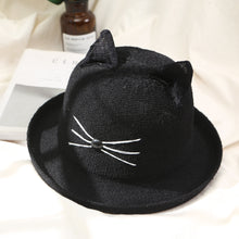 Load image into Gallery viewer, Cat ears curled breathable straw hat parent-child curled adult hat
