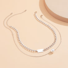 Load image into Gallery viewer, Simple double-layer geometric square pearl necklace temperament and generous metal chain neck necklace
