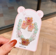 Cargar imagen en el visor de la galería, hildren&#39;s Color Beaded Bracelet Princess Cartoon Burst Bead Jewelry Ring Earring Set Little Girl Jewelry
