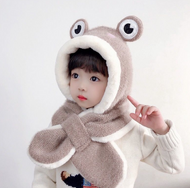 Children's frog hat winter scarf all-in-one hat cartoon thickening cute plush boy and girl ear protection hat two-piece set