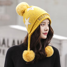 Charger l&#39;image dans la galerie, Chapeau de laine femme marée automne et chapeaux d’hiver créatifs chapeau tricoté abeille épais chapeau chaud de boule de laine
