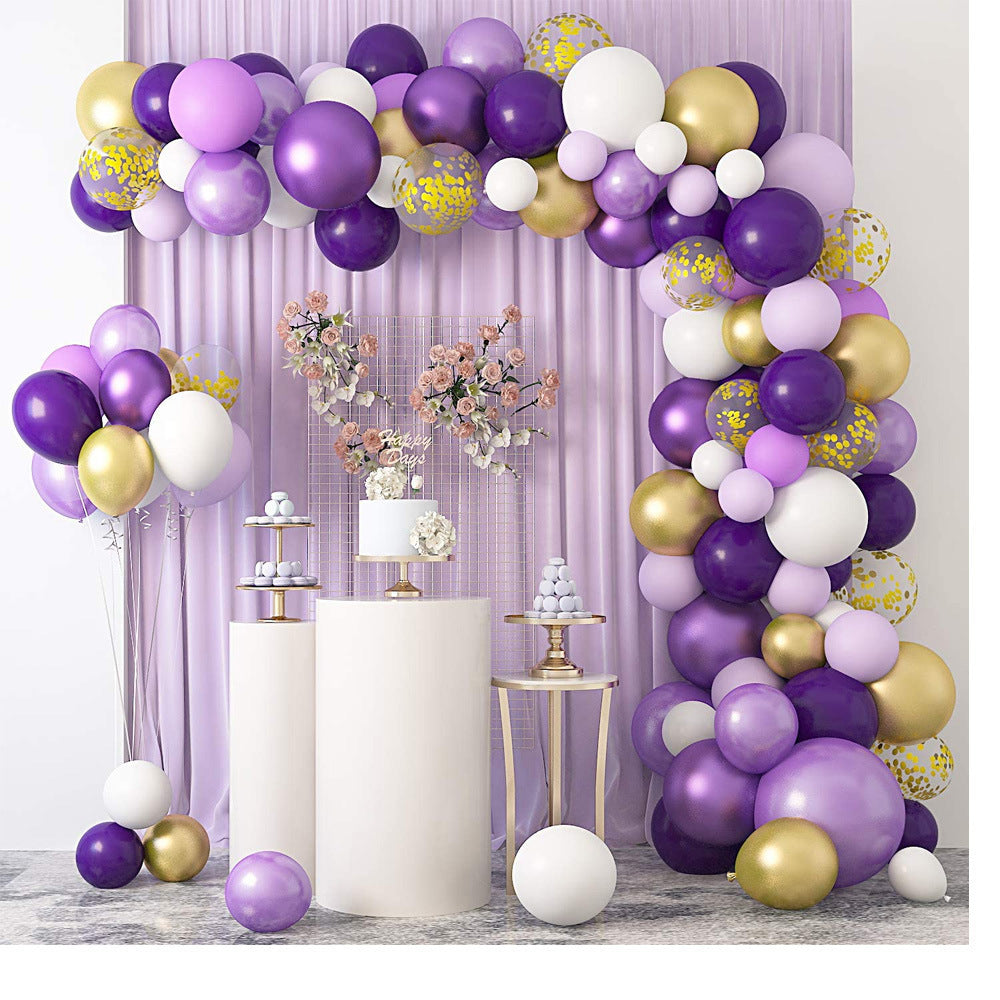 Party Balloons Set 125PCS purple white golden