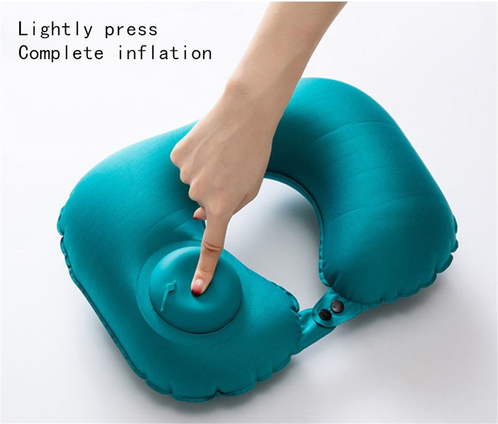 Push-type inflatable pillow travel outdoor U-shaped pillow neck pillow nap pillow milk silk inflatable pillow foldable mini easy to carry