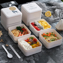 Charger l&#39;image dans la galerie, Boîte à lunch en plastique à double couche nordique avec vaisselle et boîte à lunch d’étudiant de four à micro-ondes

