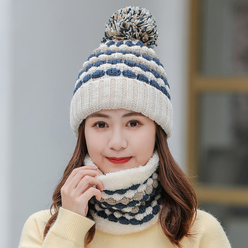 Women's winter  two-piece knitted warm hat for winter cycling and windproof ear protection wool hat