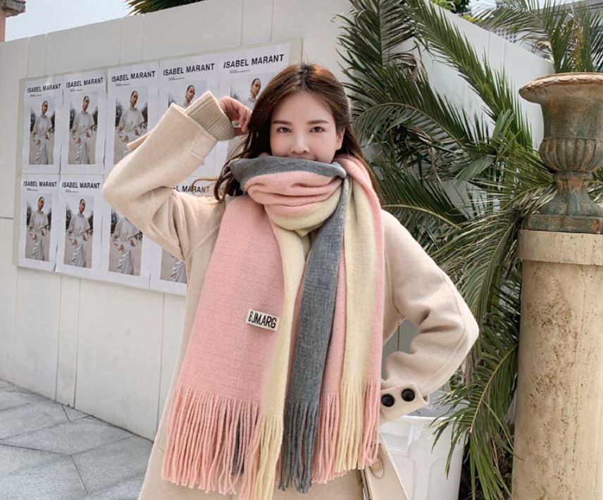 Two-color splicing scarf autumn and winter new imitation cashmere tassel warm ladies and men color matching scarf