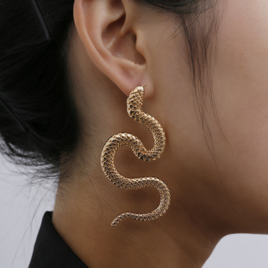 Personality twisted geometric hip-hop earrings women exaggerated snake-shaped fashion embossed long earrings
