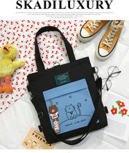 Load image into Gallery viewer, Canvas bag shoulder cartoon cat student class tuition backpack cartoon printing  shopping bag
