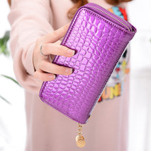 Load image into Gallery viewer, Multi-color double-layer large-capacity lychee pattern double zipper ladies large-capacity long wallet mobile phone bag

