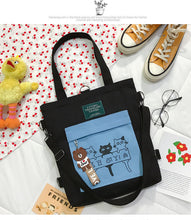 Load image into Gallery viewer, Canvas bag shoulder cartoon cat student class tuition backpack cartoon printing  shopping bag
