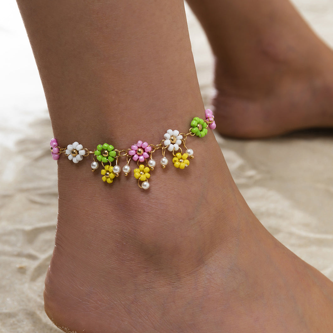Jewelry Simple small fresh daisy tassel anklet retro flower pendant foot ornament