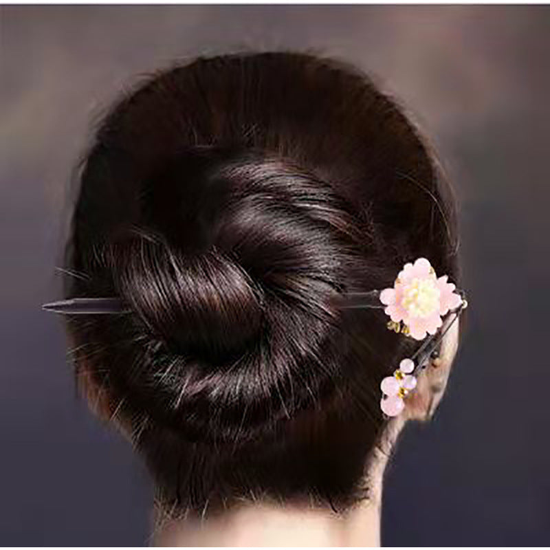 Hairpin Simple Ancient Style Female Wooden Hairpin Daily Hairpin Artifact Tassel Step Shaking Hairpin -Wood1