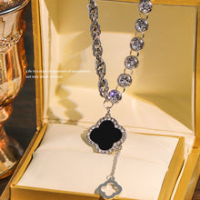 Load image into Gallery viewer, Light luxury black four-petal flower pendant necklace female niche design sweater chain flower necklace jewelry
