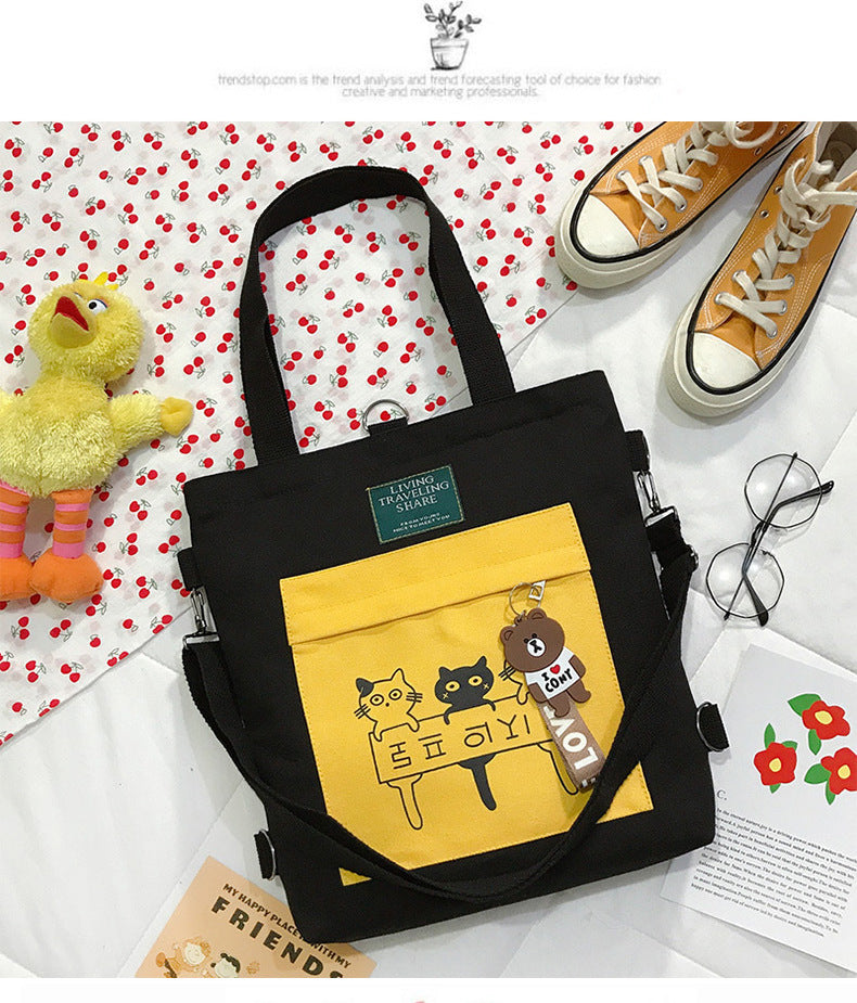 Canvas bag shoulder cartoon cat student class tuition backpack cartoon printing  shopping bag