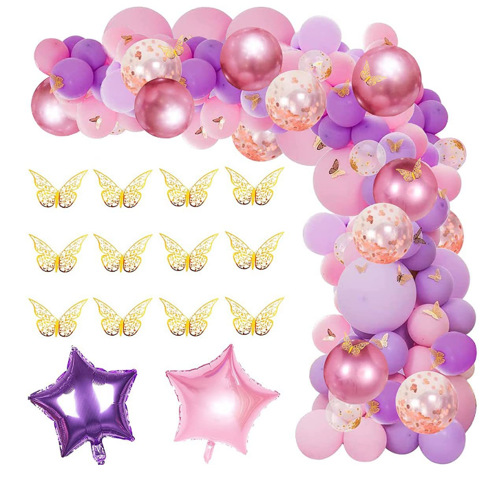 Party Balloons Set  pink purple princess birthday  style 129pcs