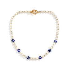 Load image into Gallery viewer, Geometric simple OT buckle single-layer clavicle chain Retro stitching artificial pearl eye necklace
