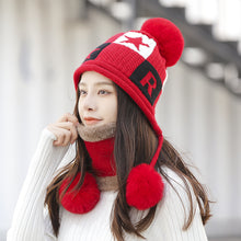 Load image into Gallery viewer, Women&#39;s winter  two-piece knitted warm hat star windproof ear protection wool hat
