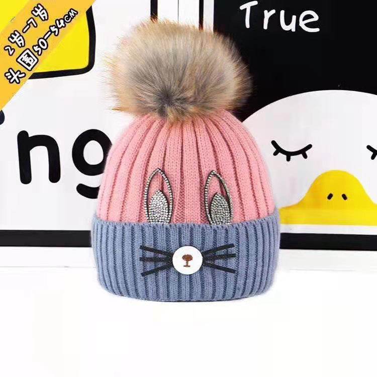 Baby hat autumn and winter cute boys and girls knitted hat bearded cat cartoon woolen hat plus velvet warm