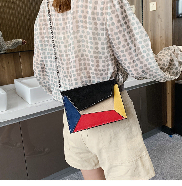 Frosted shoulder bag messenger bag fashion contrast color small square bag geometric colorful