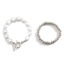 Load image into Gallery viewer, Retro Simple Double Pearl OT Buckle Bracelet Fashion Trendy Cool Metal Ball Bead Bracelet

