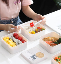 Tải hình ảnh vào trình xem Thư viện, Hộp cơm nhựa hai lớp phong cách Bắc Âu với bộ đồ ăn và hộp đựng đồ ăn trưa cho học sinh lò vi sóng
