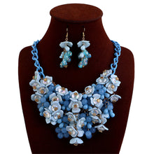 Cargar imagen en el visor de la galería, Moda exagerada colorido collar de flores de piedras preciosas pendientes conjunto de joyas regalo accesorios femeninos
