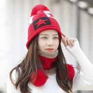Women's winter  two-piece knitted warm hat star windproof ear protection wool hat
