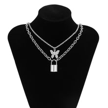 Load image into Gallery viewer, Fashion Inlaid Rhinestone Set Metal Necklace Personality Geometric Padlock Pendant Alloy Jewelry
