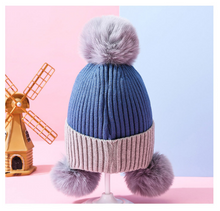 Load image into Gallery viewer, Autumn and winter children&#39;s wool cap cute boys and girls wool ball ear protection hat knitted warm plus velvet cold-proof hat
