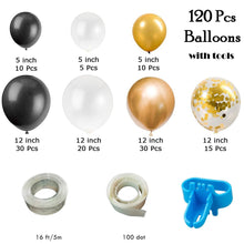 Tải hình ảnh vào trình xem Thư viện, Party Balloons Set 120PCS black  white  golden  sliver
