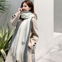 Load image into Gallery viewer, Two-color splicing scarf autumn and winter new imitation cashmere tassel warm ladies and men color matching scarf
