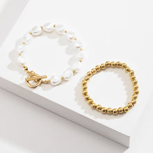 Load image into Gallery viewer, Retro Simple Double Pearl OT Buckle Bracelet Fashion Trendy Cool Metal Ball Bead Bracelet
