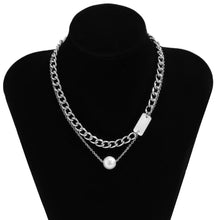 Load image into Gallery viewer, Simple double-layer geometric square pearl necklace temperament and generous metal chain neck necklace
