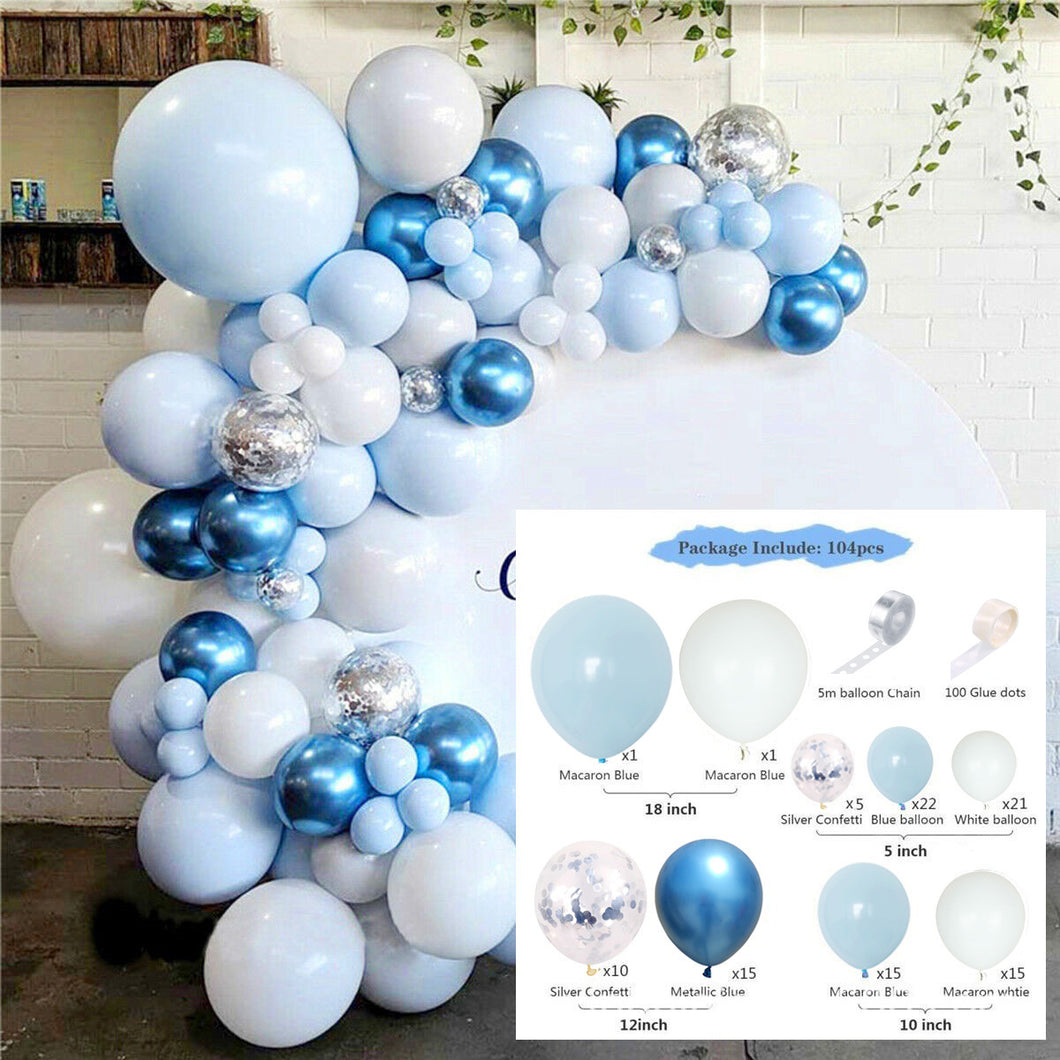 Party Balloons Set 104PCS blue  white  sliver