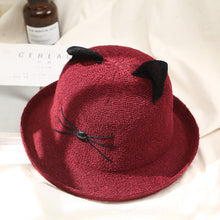 Load image into Gallery viewer, Cat ears curled breathable straw hat parent-child curled adult hat
