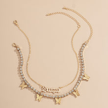 Load image into Gallery viewer, Multi-butterfly necklace women simple retro letter flash diamond collarbone necklace
