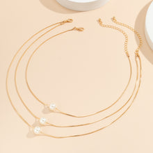 Load image into Gallery viewer, Multi-layer Imitation Pearl Pendant Necklace Geometric Thin Chain Snake Bone Necklace
