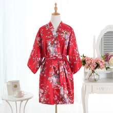Load image into Gallery viewer, Imitation silk floral nightgown short kimono yukata cardigan bathrobe
