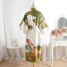 Load image into Gallery viewer, Japanese kimono long one size nightgown imitation silk summer one-piece open robe women&#39;s bathrobe cardigan
