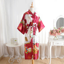 Load image into Gallery viewer, Japanese kimono long one size nightgown imitation silk summer one-piece open robe women&#39;s bathrobe cardigan
