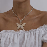 我的收藏夹Bijoux Femme Buterfly项链女士时尚水钻时尚宣言珠宝配水晶链